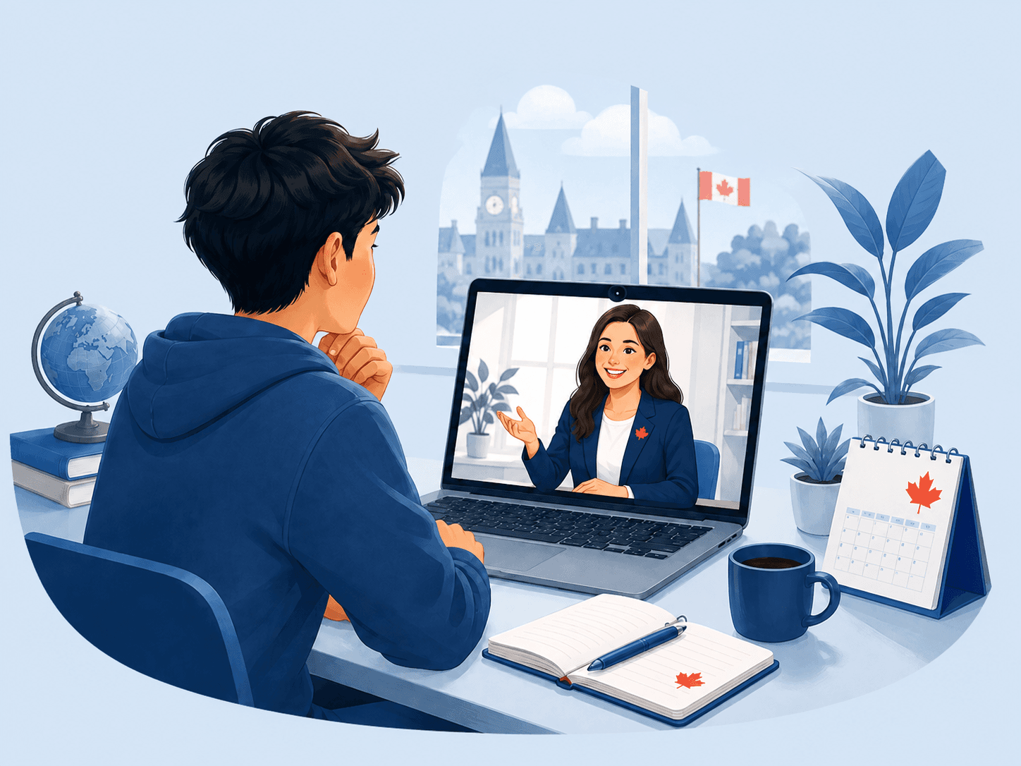 Student speaking with a Canadian education advisor online