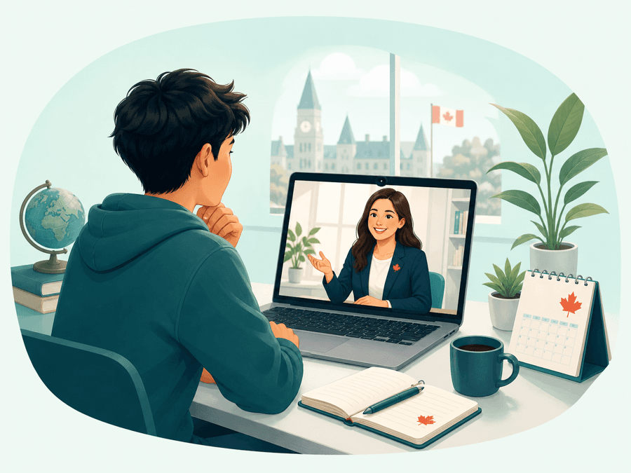 Student speaking with a Canadian education advisor online