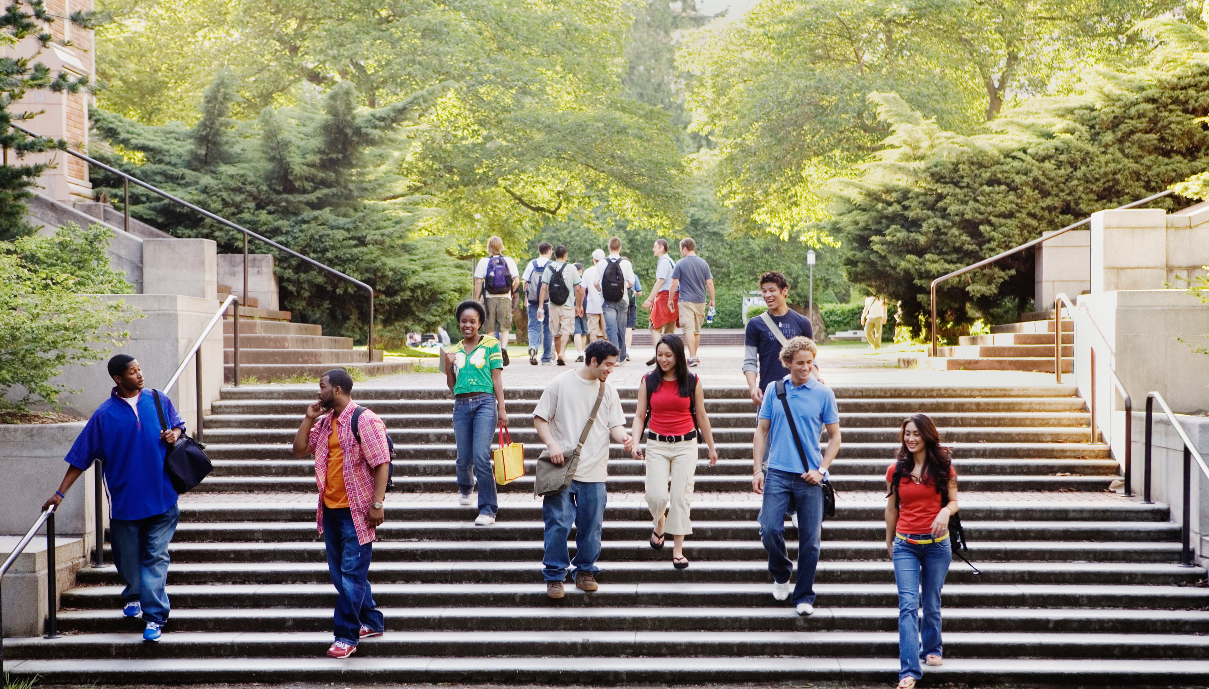 International students walking across a Canadian campus